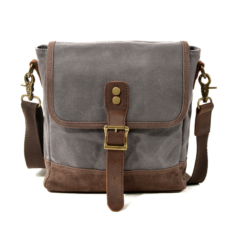 Mens Waxed Canvas Messenger Bag Full Grain Leather With Canvas Shoulder Bag Crossbody Bag Gift For Him MC6070