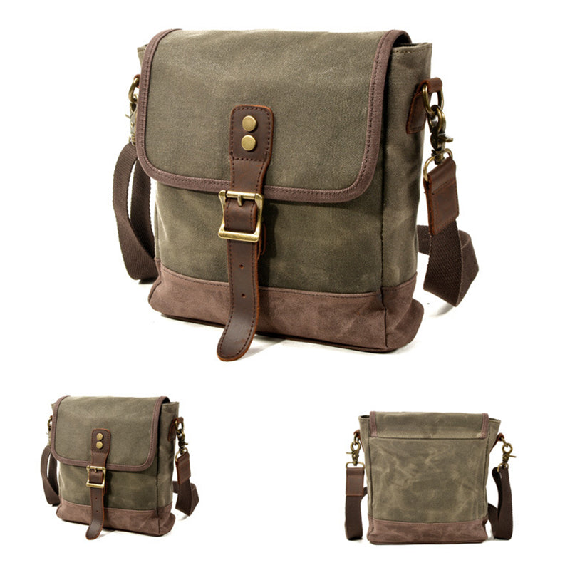 Mens Waxed Canvas Messenger Bag Full Grain Leather With Canvas Shoulder Bag Crossbody Bag Gift For Him MC6070