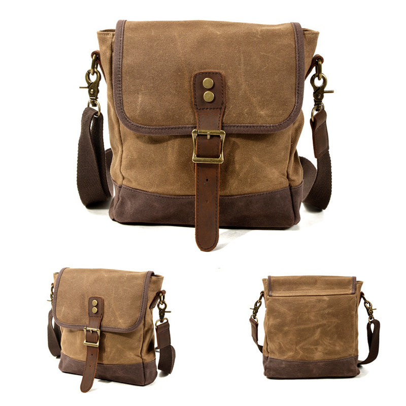 Mens Waxed Canvas Messenger Bag Full Grain Leather With Canvas Shoulder Bag Crossbody Bag Gift For Him MC6070