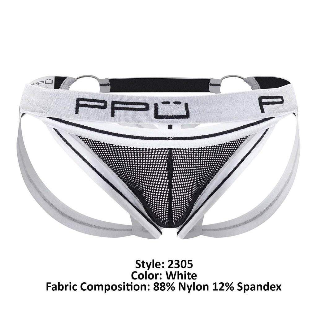 PPU Men's Underwear 2305 Mesh Jockstrap Color White