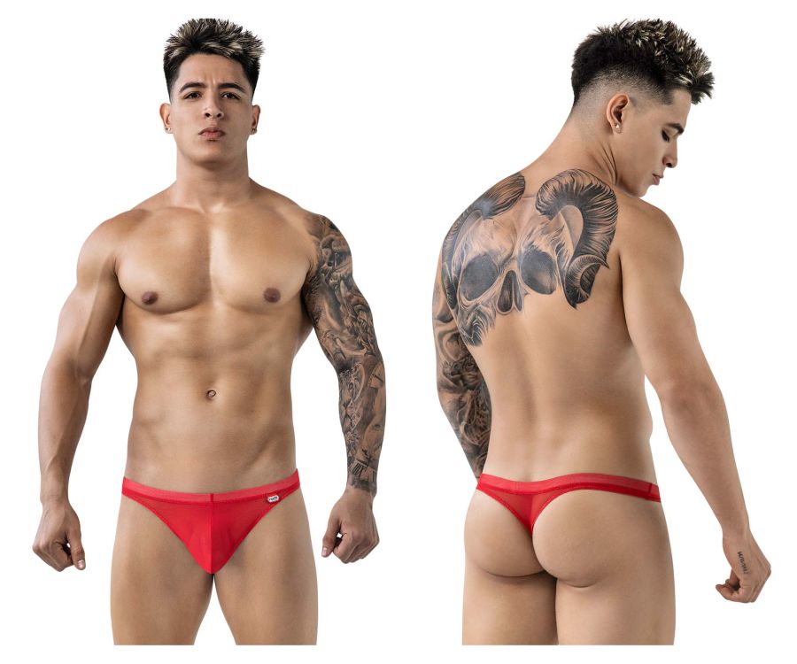 Pikante Men's Underwear PIK 1823 Luxury Thongs Color Red Mesh