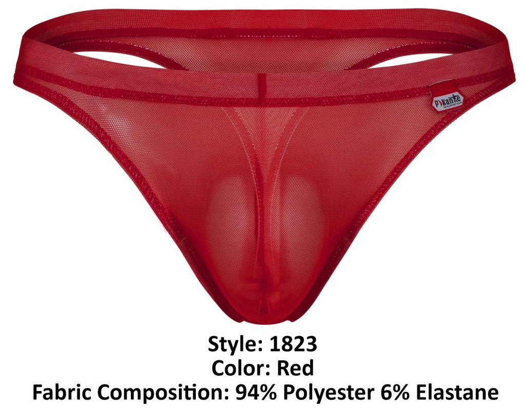 Pikante Men's Underwear PIK 1823 Luxury Thongs Color Red Mesh