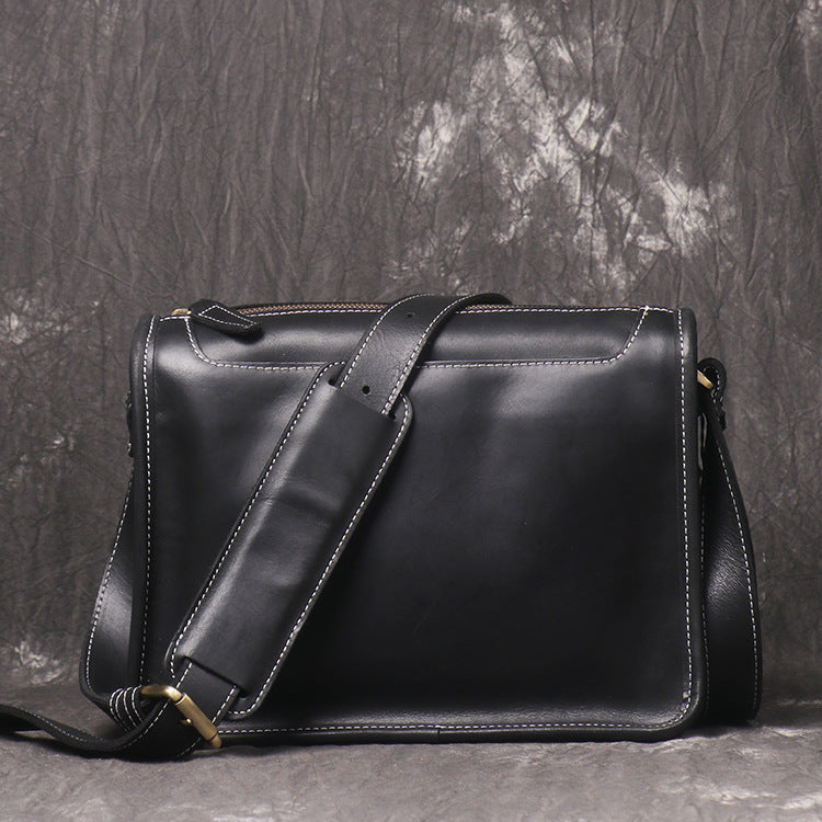 Retro Men Messenger Bag Full Grain Leather Men Shoulder Bag Men Crossbody Bag