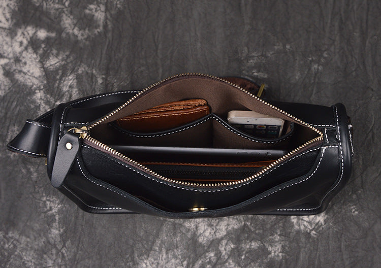 Retro Men Messenger Bag Full Grain Leather Men Shoulder Bag Men Crossbody Bag
