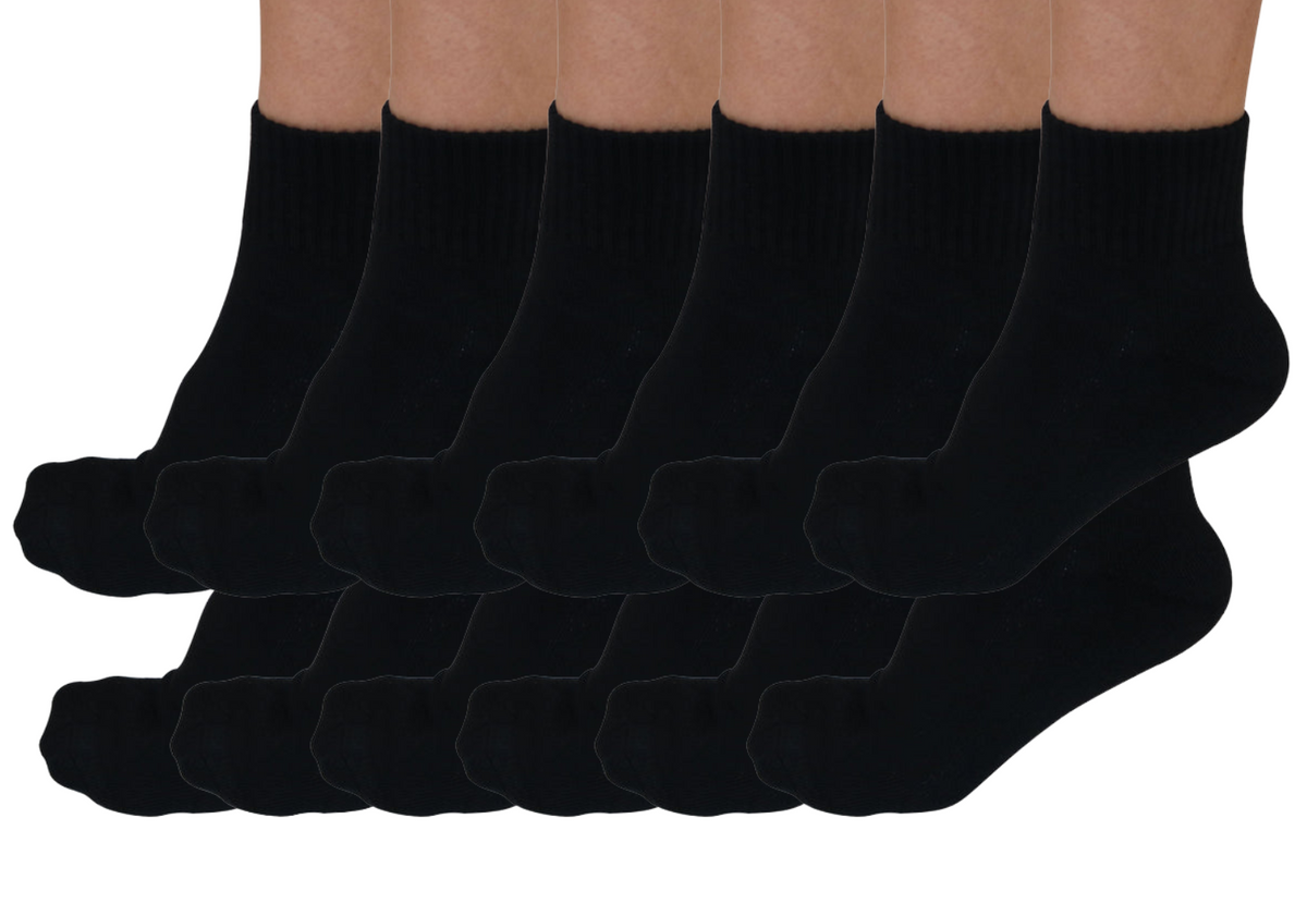 1/4 Crew Bamboo Viscose Socks – Black, 12-Pack