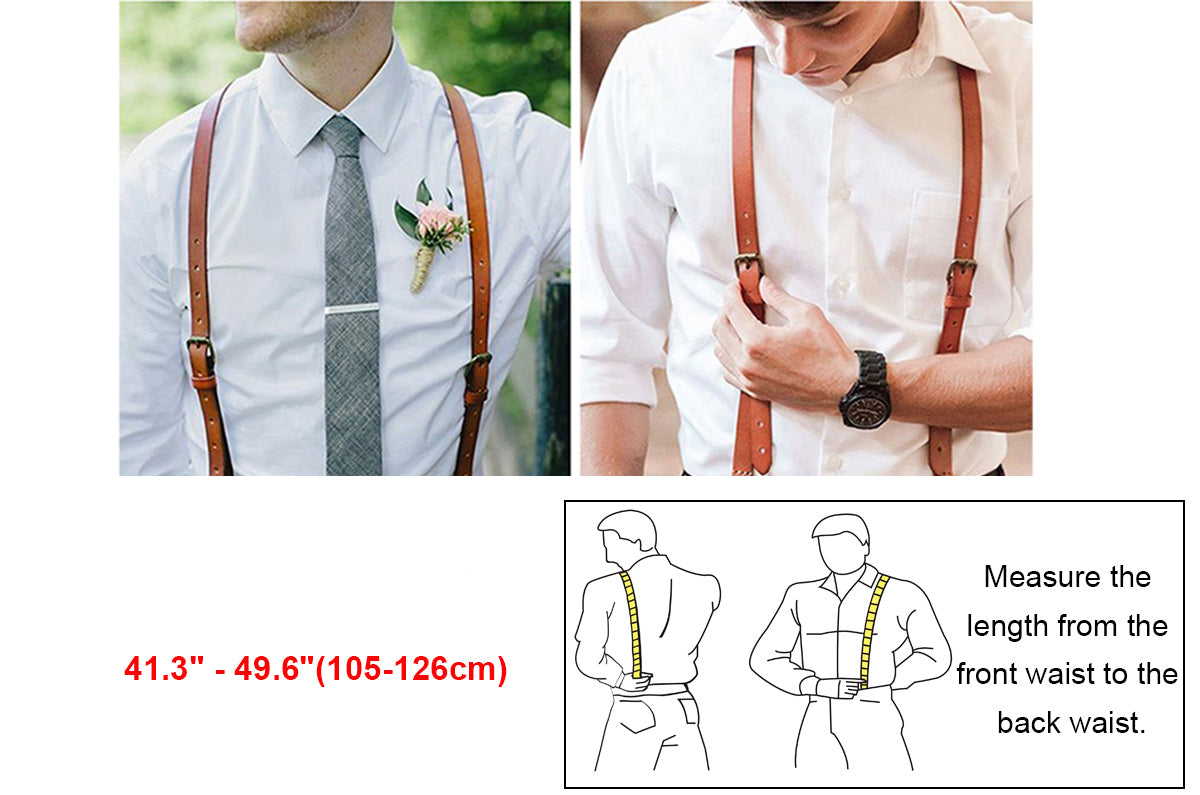 Mens Leather Suspenders Y Back Design Adjustable Suspender with 4 Metal Clips Leather Braces Groomsmen Gift