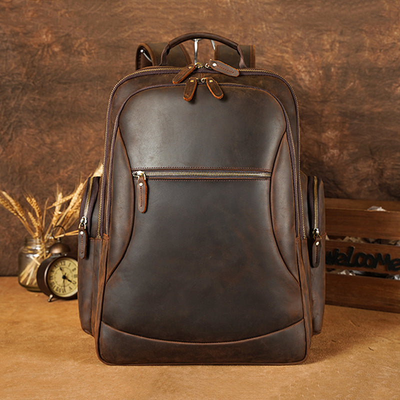 Vintage Leather Backpack Full Grain Crazy Horse Leather Travel Backpack Large Laptop Backpack Retro Rucksack