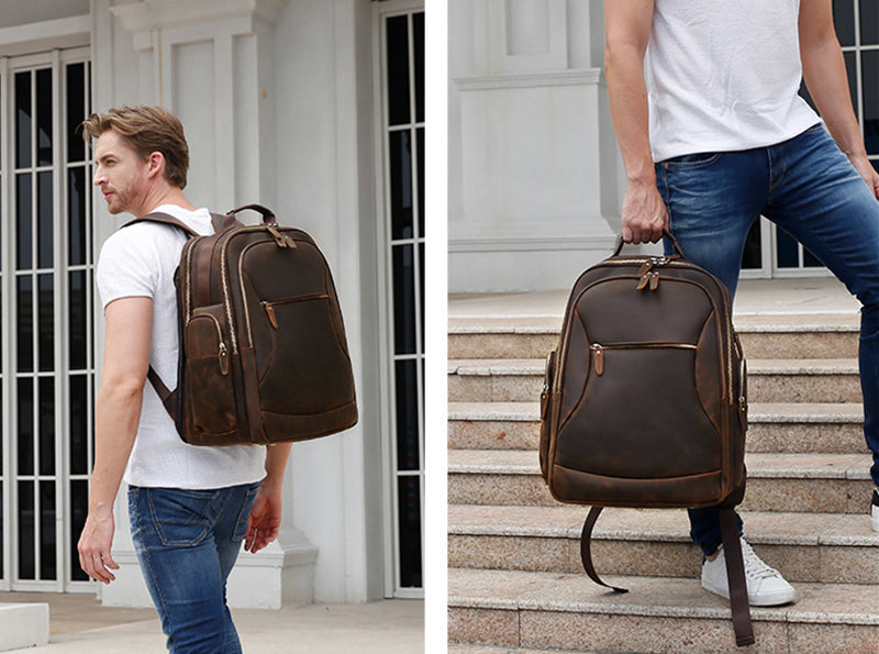 Vintage Leather Backpack Full Grain Crazy Horse Leather Travel Backpack Large Laptop Backpack Retro Rucksack