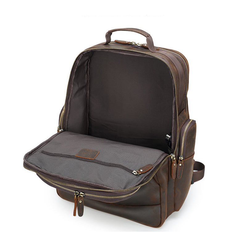 Vintage Leather Backpack Full Grain Crazy Horse Leather Travel Backpack Large Laptop Backpack Retro Rucksack