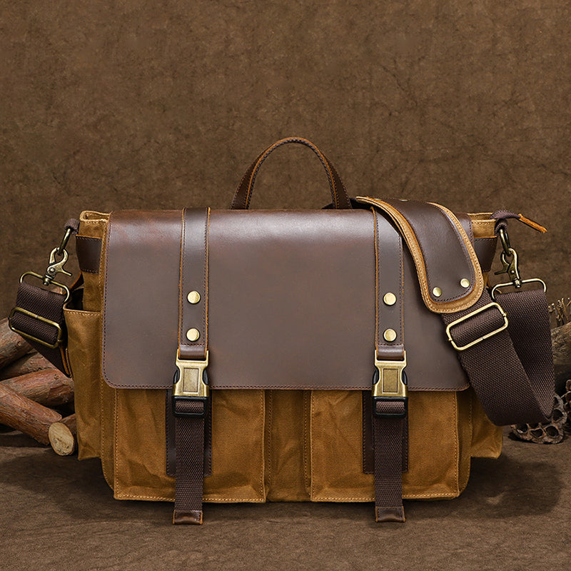 Waterproof Waxed Canvas Camera Bag Canvas With Leather DSLR Camera Bag Canvas Shoulder Messenger Bag