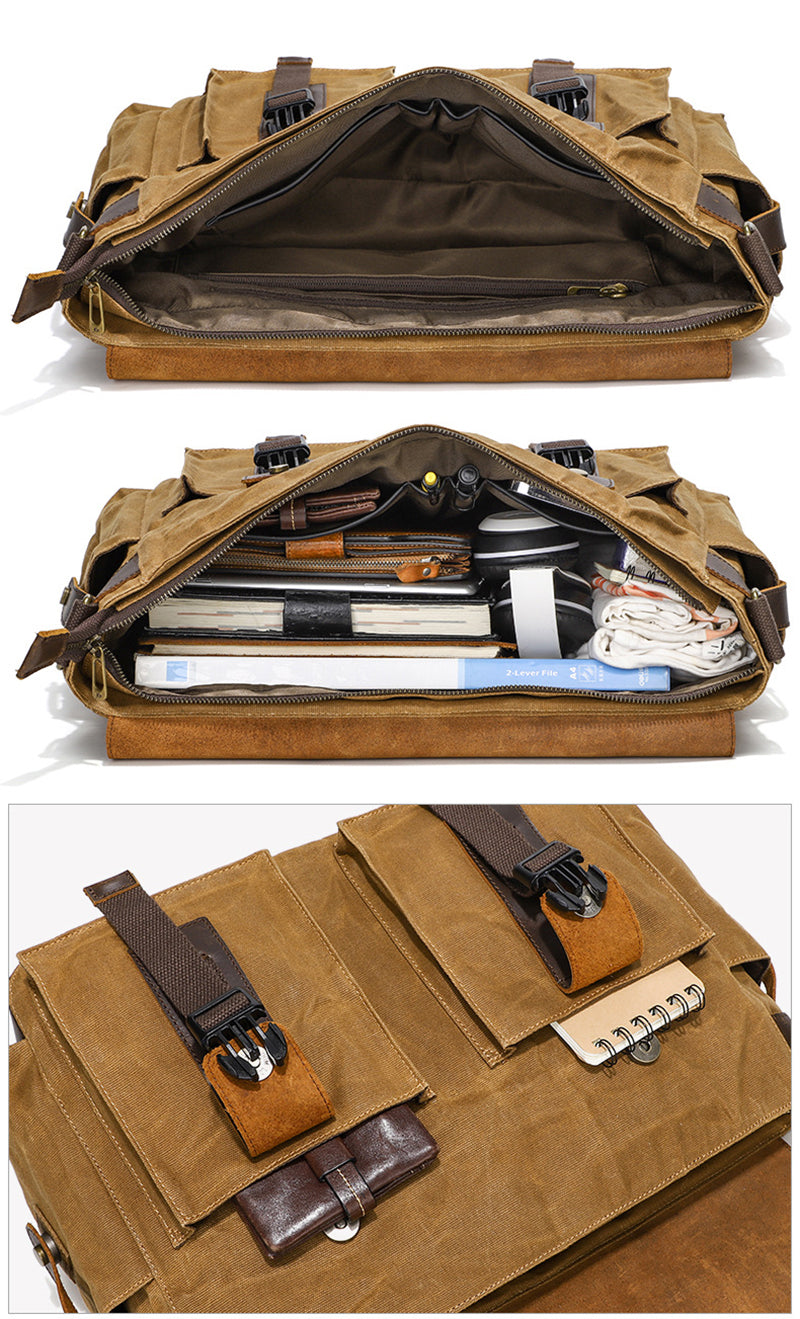 Waterproof Waxed Canvas Camera Bag Canvas With Leather DSLR Camera Bag Canvas Shoulder Messenger Bag