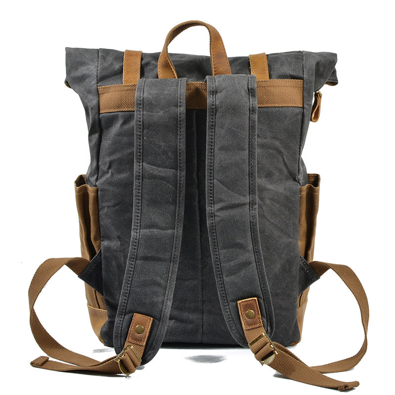 Wax Canvas With Full Grain Leather Travel Backpack Waterproof Waxed Canvas Laptop Rucksack Canvas Outdoor Backpack