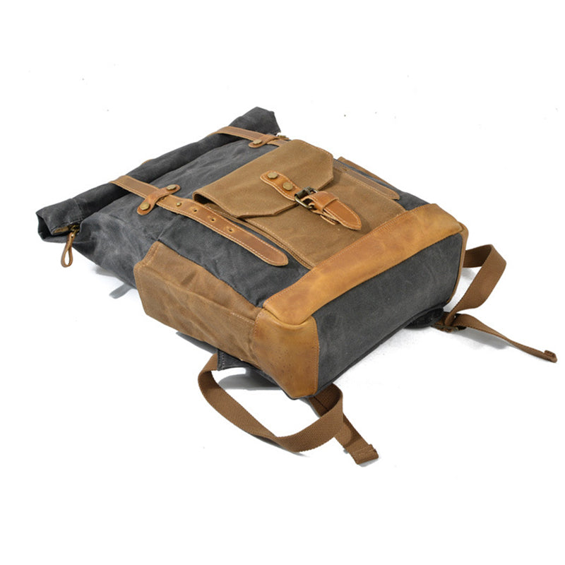 Wax Canvas With Full Grain Leather Travel Backpack Waterproof Waxed Canvas Laptop Rucksack Canvas Outdoor Backpack