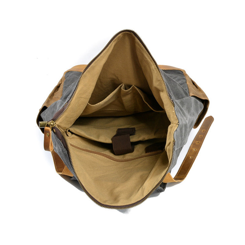 Wax Canvas With Full Grain Leather Travel Backpack Waterproof Waxed Canvas Laptop Rucksack Canvas Outdoor Backpack
