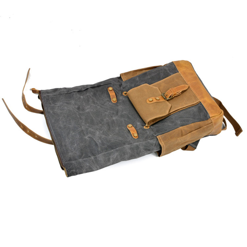 Wax Canvas With Full Grain Leather Travel Backpack Waterproof Waxed Canvas Laptop Rucksack Canvas Outdoor Backpack