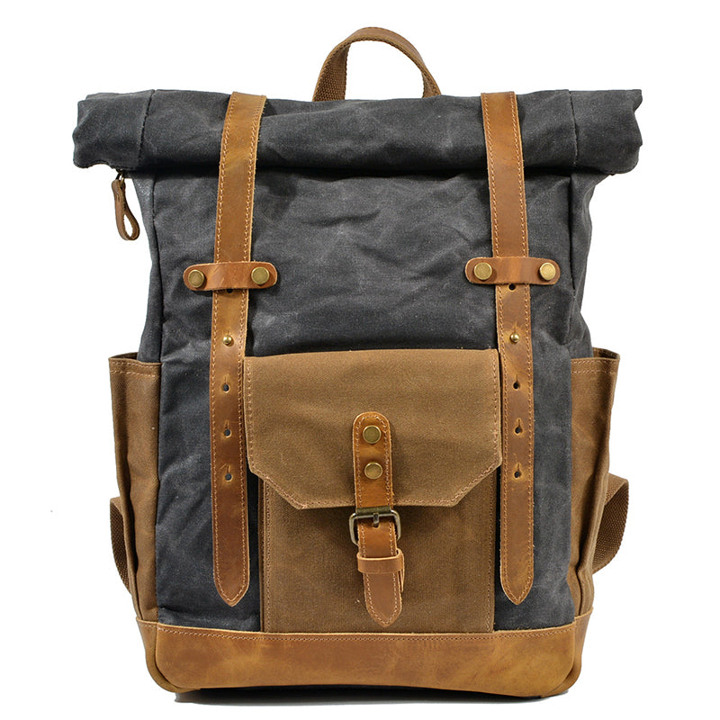 Wax Canvas With Full Grain Leather Travel Backpack Waterproof Waxed Canvas Laptop Rucksack Canvas Outdoor Backpack