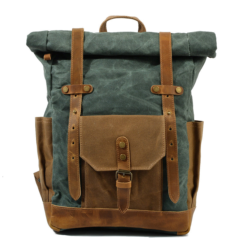 Wax Canvas With Full Grain Leather Travel Backpack Waterproof Waxed Canvas Laptop Rucksack Canvas Outdoor Backpack