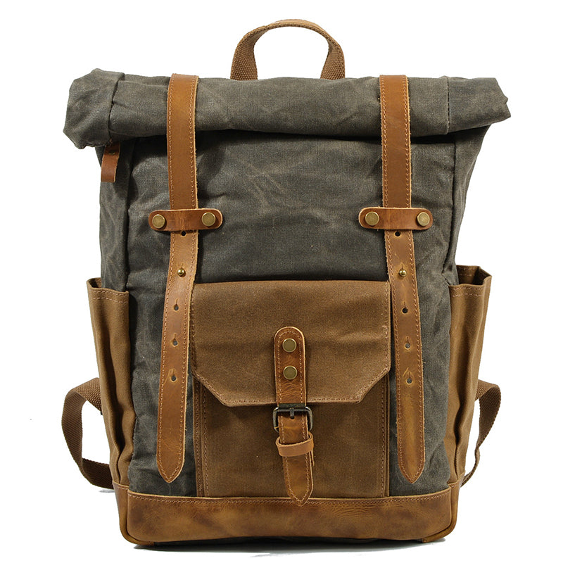 Wax Canvas With Full Grain Leather Travel Backpack Waterproof Waxed Canvas Laptop Rucksack Canvas Outdoor Backpack
