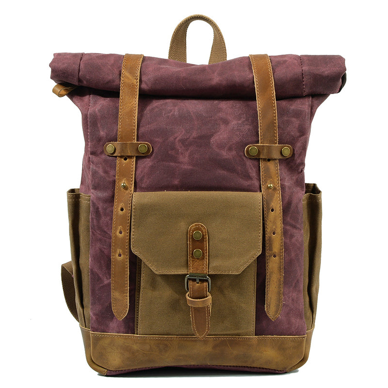 Wax Canvas With Full Grain Leather Travel Backpack Waterproof Waxed Canvas Laptop Rucksack Canvas Outdoor Backpack