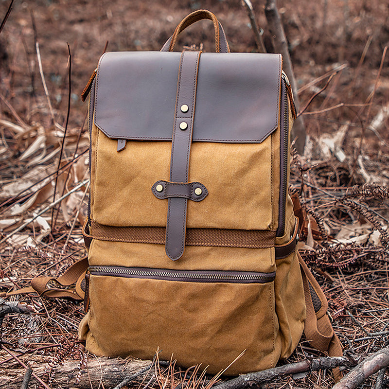 Waxed Canvas Backpack Large Travel Backpack Canvas School Rucksack Laptop Backpack Unisex Weekender Backpack