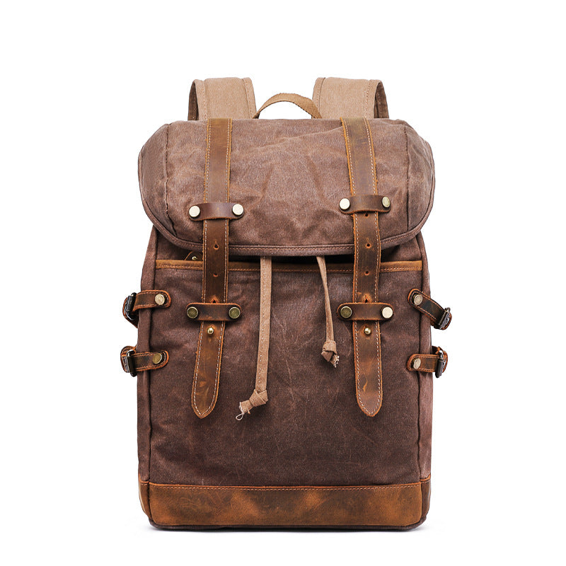 Waxed Canvas Backpack Mens Canvas With Leather Travel Backpack Retro Waterproof Canvas Laptop Backpack