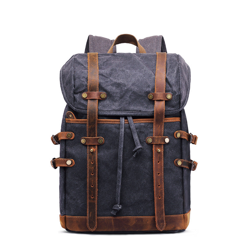 Waxed Canvas Backpack Mens Canvas With Leather Travel Backpack Retro Waterproof Canvas Laptop Backpack