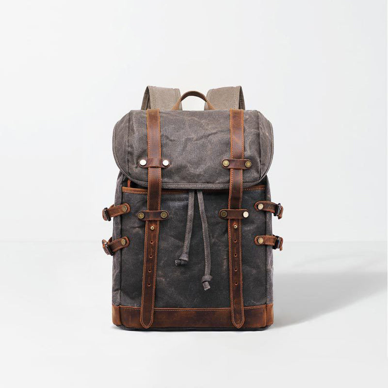 Waxed Canvas Backpack Mens Canvas With Leather Travel Backpack Retro Waterproof Canvas Laptop Backpack