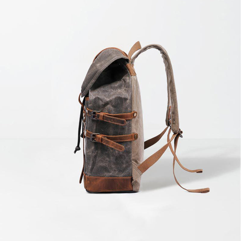 Waxed Canvas Backpack Mens Canvas With Leather Travel Backpack Retro Waterproof Canvas Laptop Backpack