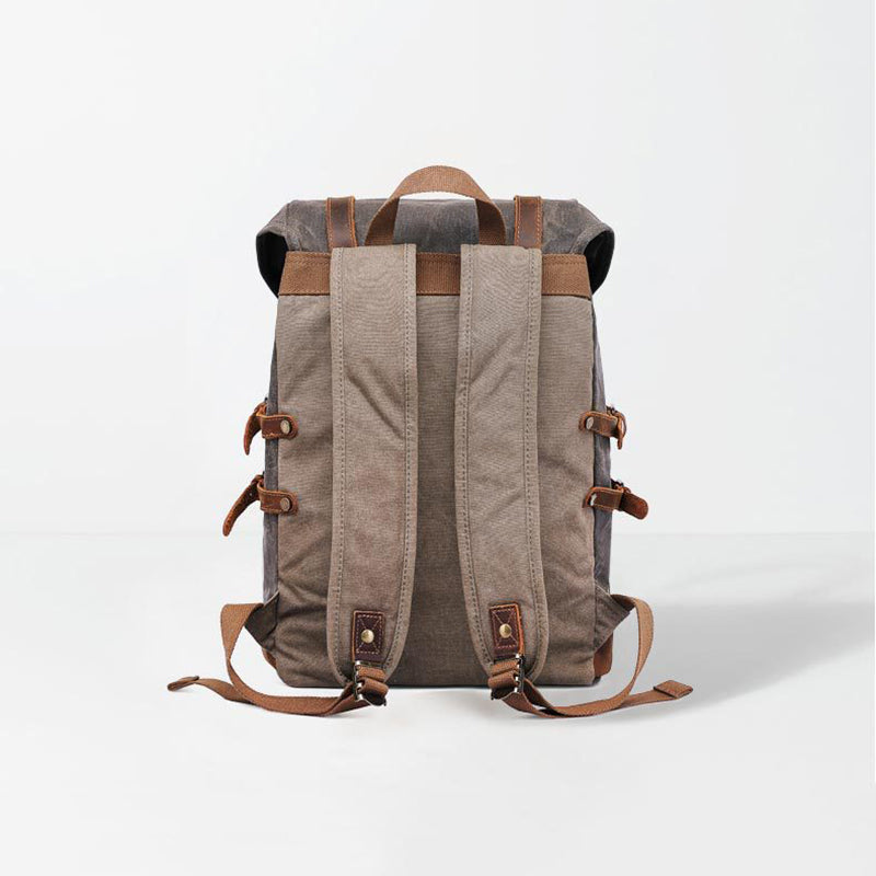 Waxed Canvas Backpack Mens Canvas With Leather Travel Backpack Retro Waterproof Canvas Laptop Backpack