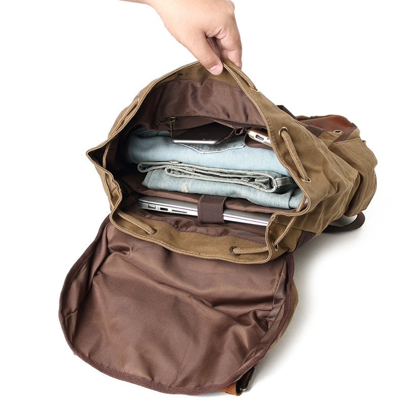 Waxed Canvas Laptop Backpack Flap Cover Canvas Travel Backpack Waterproof Canvas School Backpack Outdoor Backpack