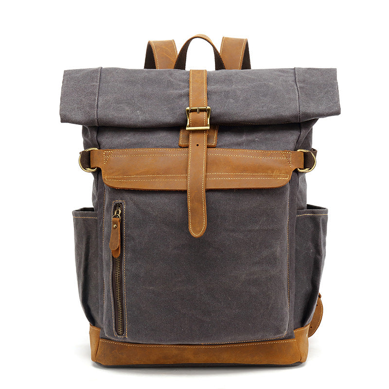 Waxed Canvas Leather Backpack Large Travel School Bag Mens Laptop Rucksack