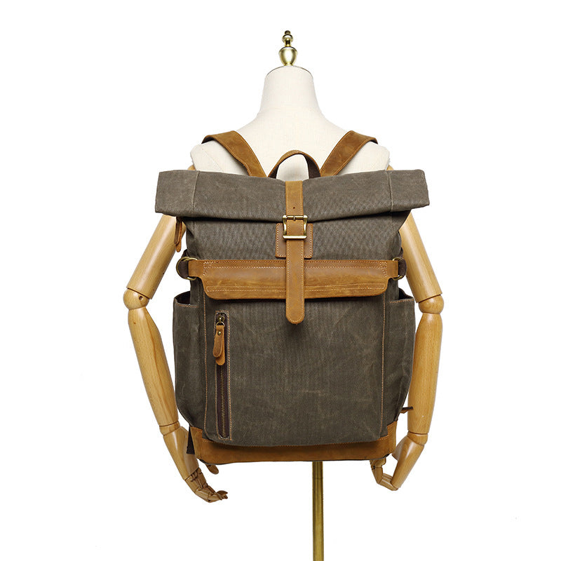 Waxed Canvas Leather Backpack Large Travel School Bag Mens Laptop Rucksack