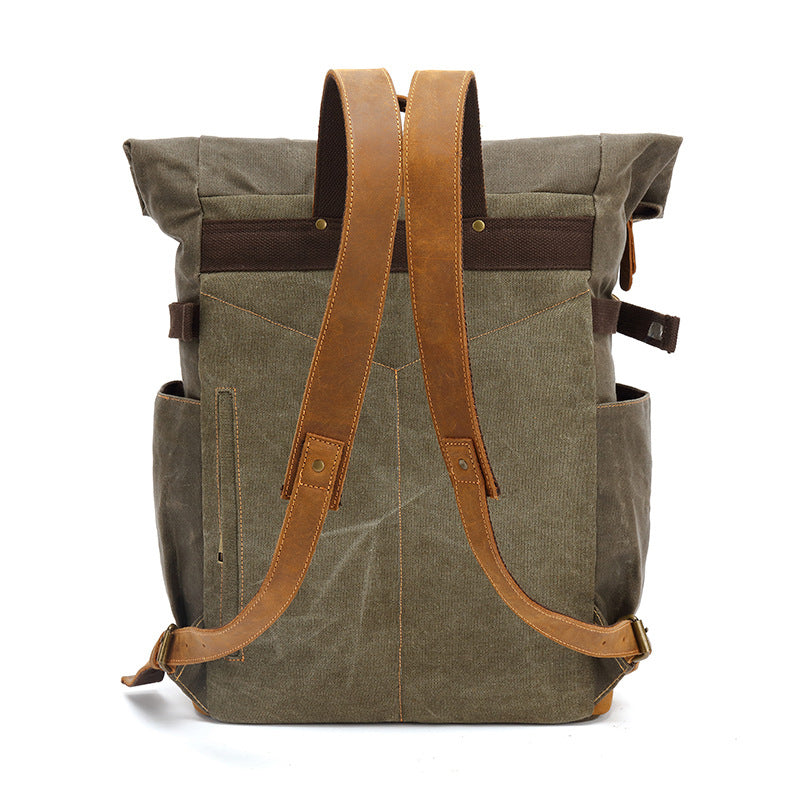 Waxed Canvas Leather Backpack Large Travel School Bag Mens Laptop Rucksack