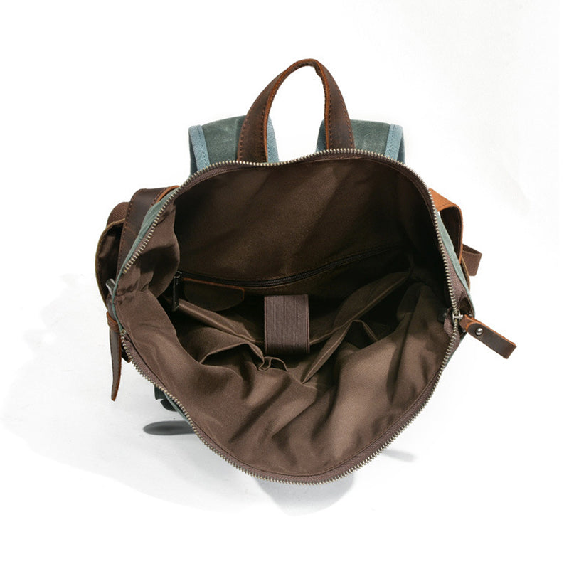 Waxed Canvas Leather Backpack With Roll Up Top Unisex Waterproof Canvas Travel Rucksack Laptop Backpack Christmas Gifts