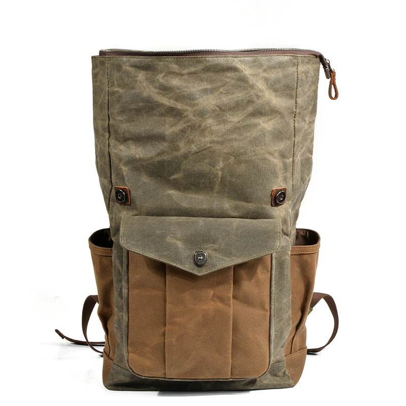 Waxed Canvas Leather Backpack With Roll Up Top Unisex Waterproof Canvas Travel Rucksack Laptop Backpack Christmas Gifts
