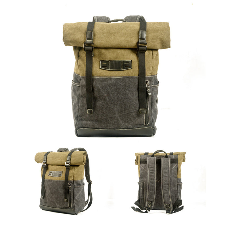 Waxed Canvas Travel Backpack Waterproof Canvas And Full Grain Leather Laptop Backpack Retro Outdoor Rucksack