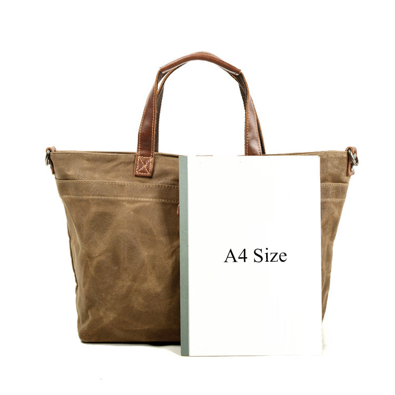 Flash Sale Waxed Canvas With Full Grain Leather Tote Waterproof Crossbody Bag Large Capacity Shopper Bag
