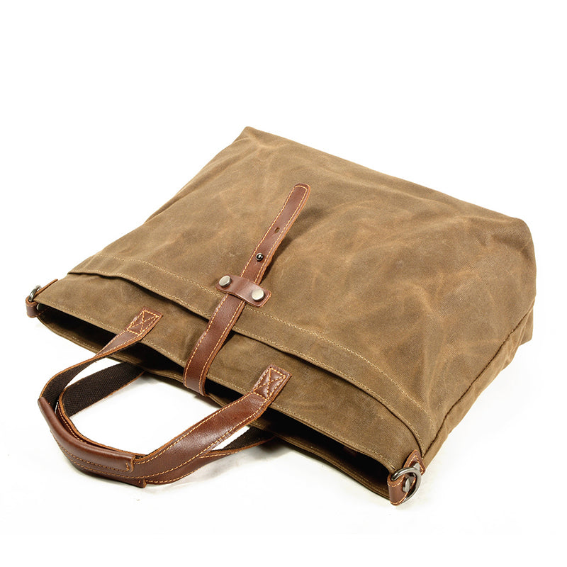 Flash Sale Waxed Canvas With Full Grain Leather Tote Waterproof Crossbody Bag Large Capacity Shopper Bag