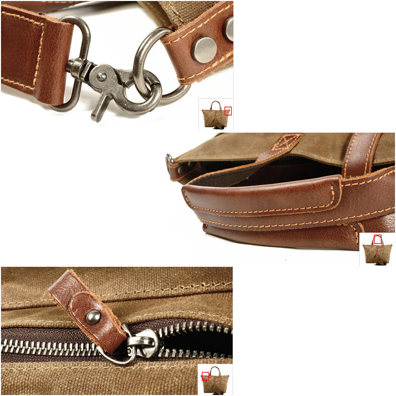 Flash Sale Waxed Canvas With Full Grain Leather Tote Waterproof Crossbody Bag Large Capacity Shopper Bag