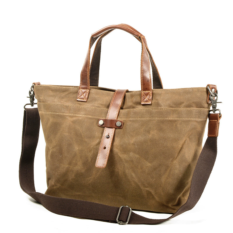 Flash Sale Waxed Canvas With Full Grain Leather Tote Waterproof Crossbody Bag Large Capacity Shopper Bag