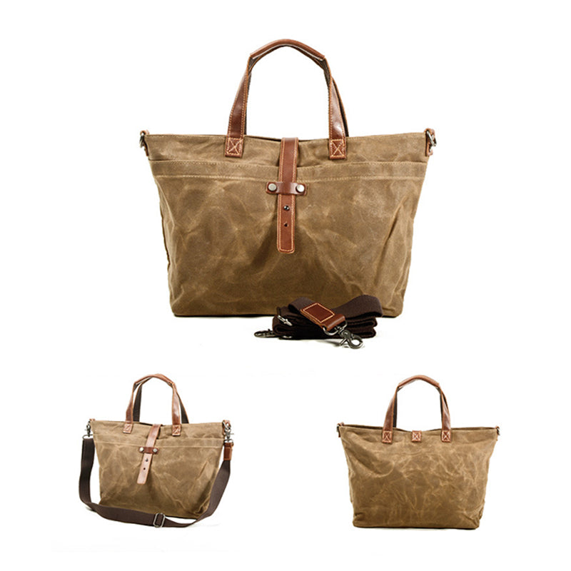 Flash Sale Waxed Canvas With Full Grain Leather Tote Waterproof Crossbody Bag Large Capacity Shopper Bag