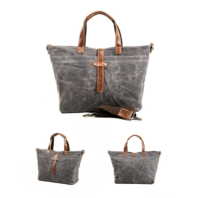 Flash Sale Waxed Canvas With Full Grain Leather Tote Waterproof Crossbody Bag Large Capacity Shopper Bag