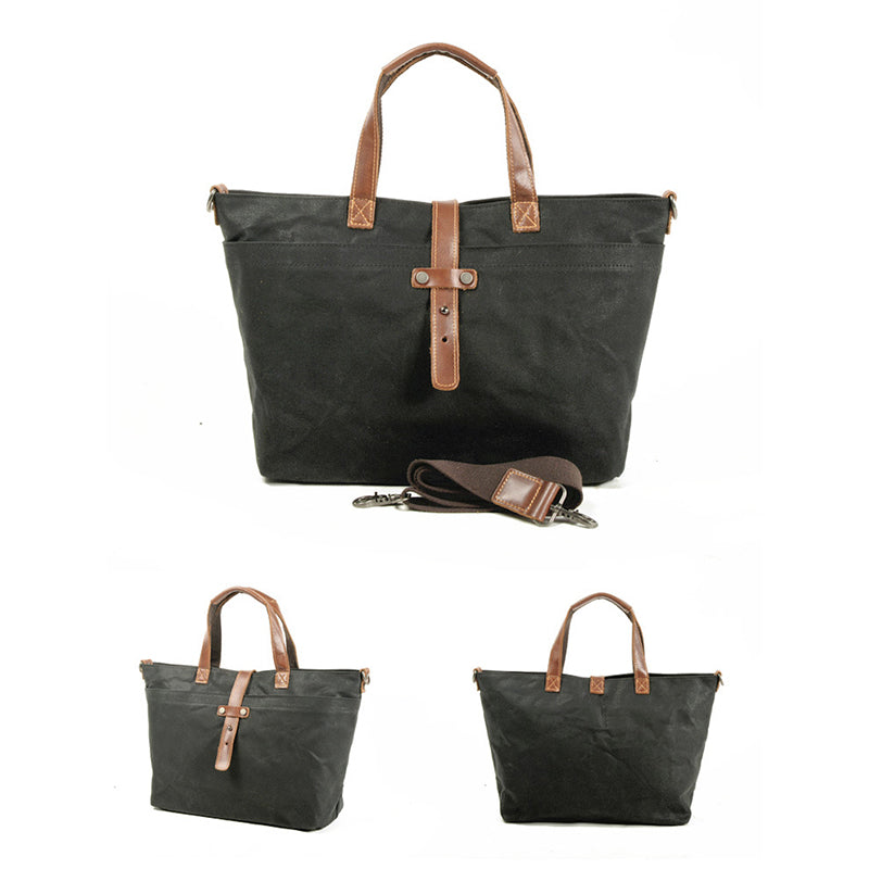 Flash Sale Waxed Canvas With Full Grain Leather Tote Waterproof Crossbody Bag Large Capacity Shopper Bag