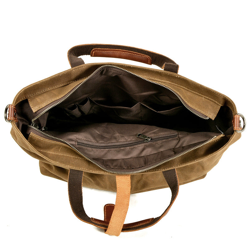 Flash Sale Waxed Canvas With Full Grain Leather Tote Waterproof Crossbody Bag Large Capacity Shopper Bag