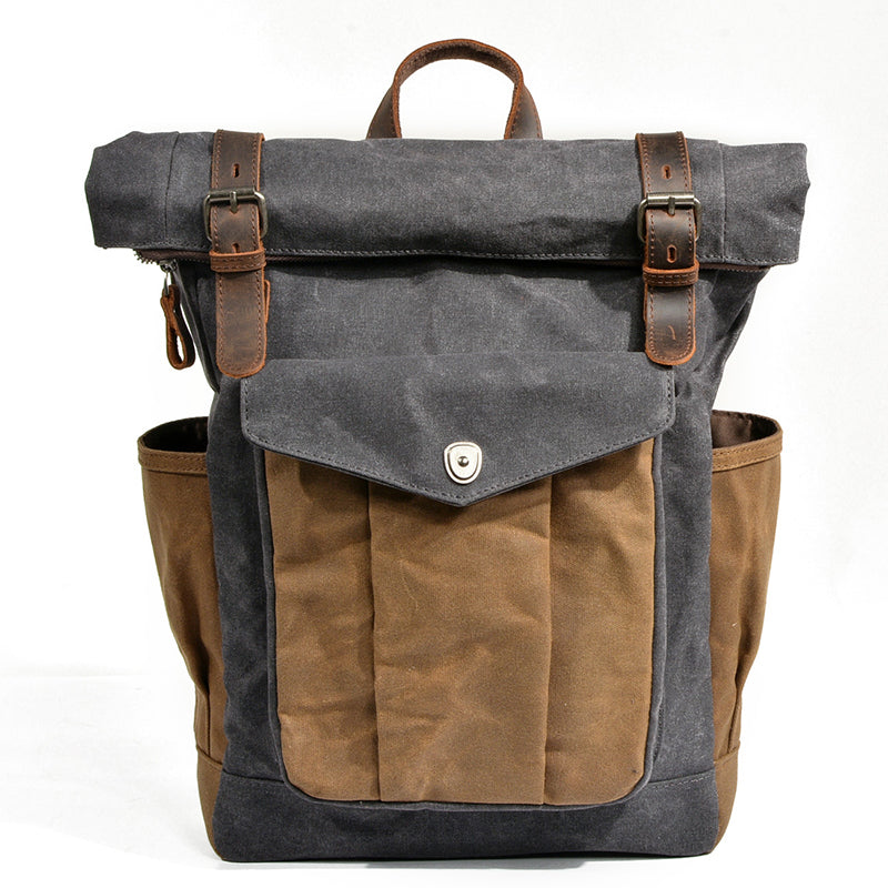 Waxed Canvas Leather Backpack With Roll Up Top Unisex Waterproof Canvas Travel Rucksack Laptop Backpack Christmas Gifts