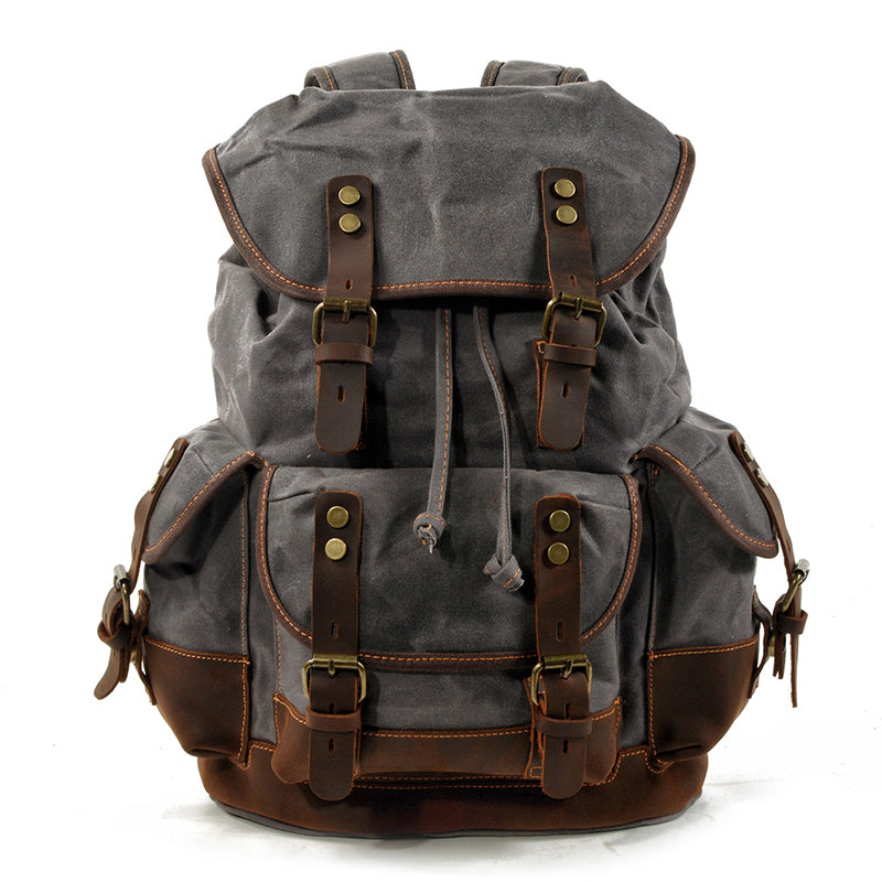 Waxed Canvas Leather Travel Rucksack Canvas With Full Grain Leather Laptop Bag Retro Waterproof Outdoor Hiking Backpack MC9508