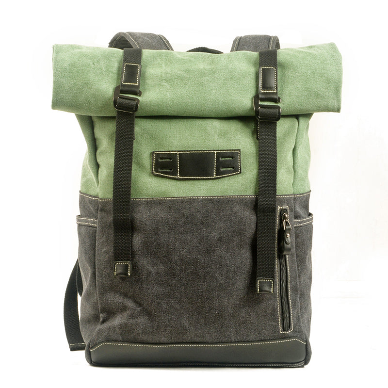Waxed Canvas Travel Backpack Waterproof Canvas And Full Grain Leather Laptop Backpack Retro Outdoor Rucksack