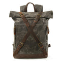 Waxed Canvas Unisex Travel Backpack Waterproof Mountaineering Backpack Canvas With Full Grain Leather Laptop Rucksack
