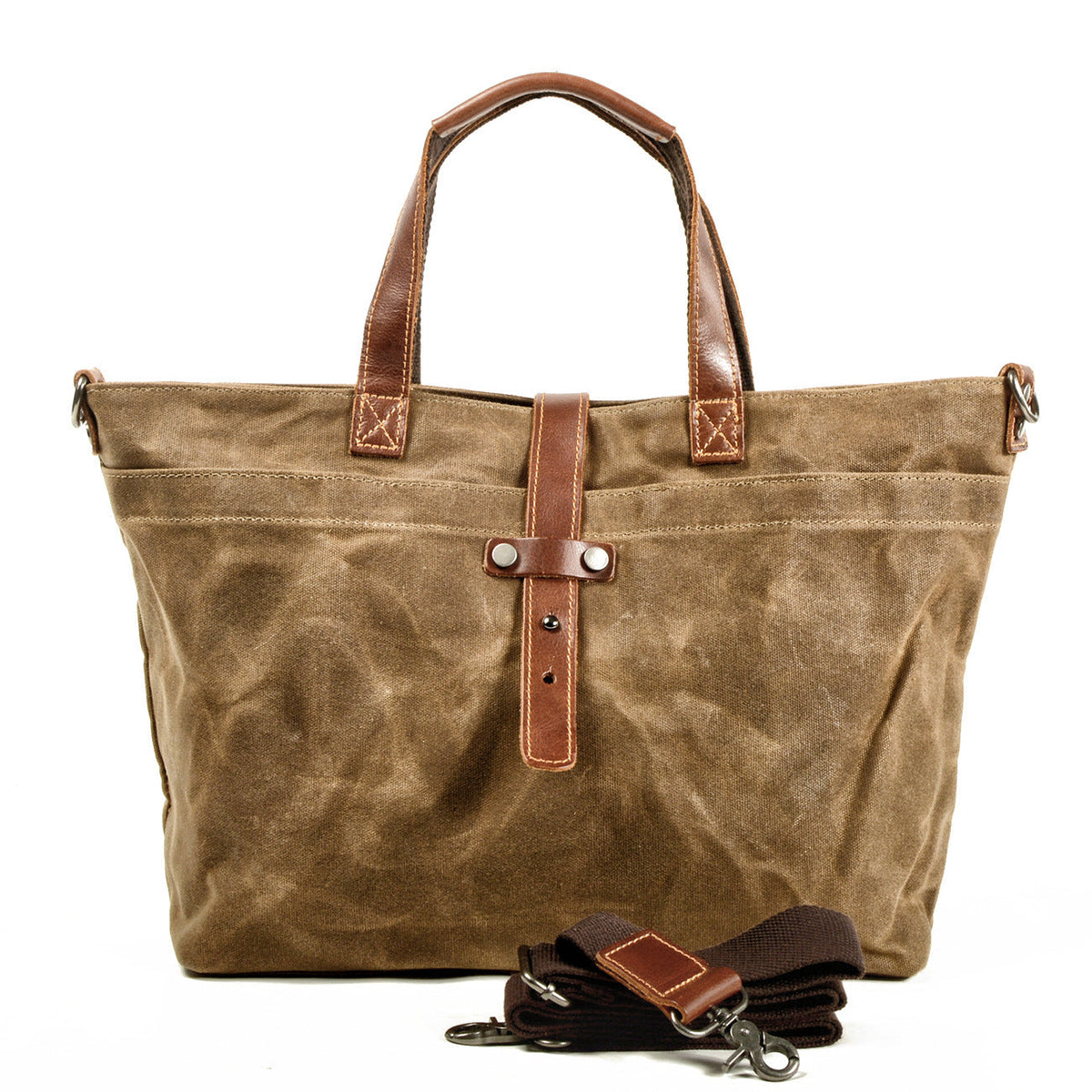Flash Sale Waxed Canvas With Full Grain Leather Tote Waterproof Crossbody Bag Large Capacity Shopper Bag