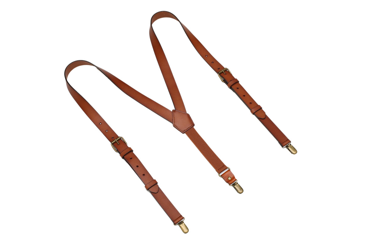 Groomsmen Gift Leather Suspenders Adjustable Y Back Design Brown Leather Suspenders Personalized Groomsman Gift